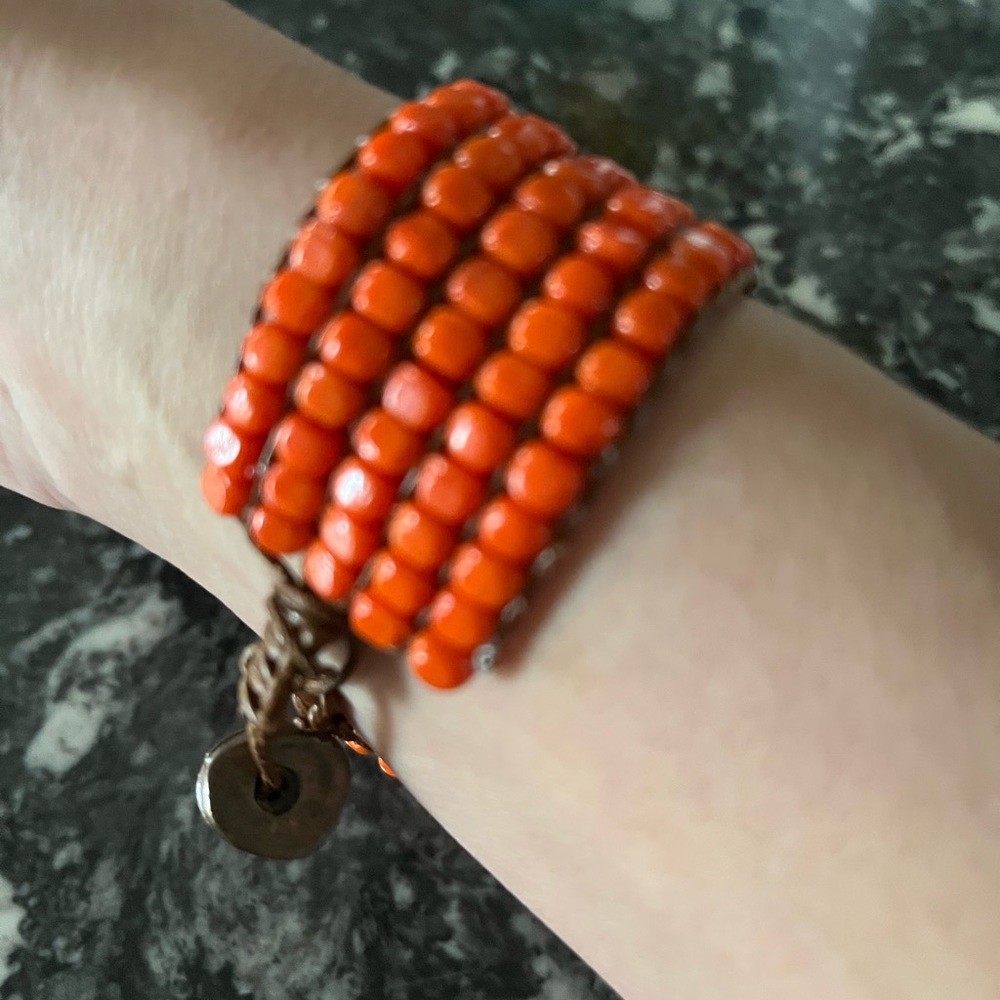 Orange🧡Coral Bead Flat Adjustable Bracelet